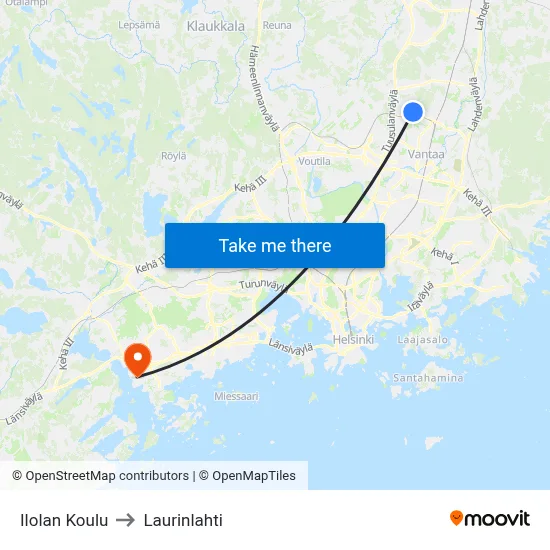 Ilola School to Laurinlahti map