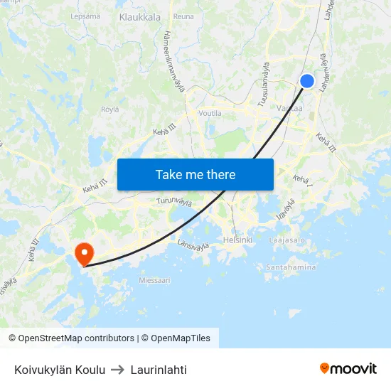 Koivukyla School to Laurinlahti map
