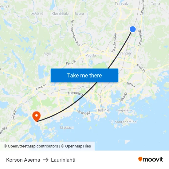 Korso Station to Laurinlahti map