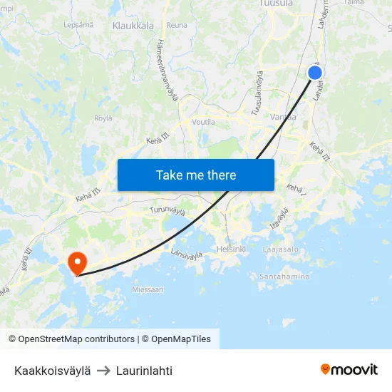 Southeast Route to Laurinlahti map