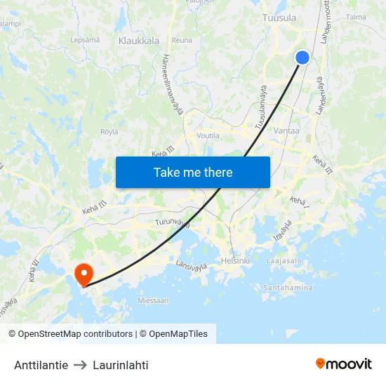 Anttilantie to Laurinlahti map