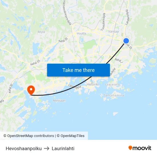 Hevoshaanpolku to Laurinlahti map
