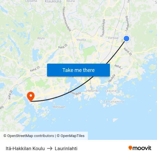 East Hakkila School to Laurinlahti map