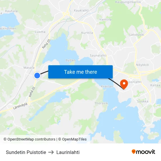 Sundet Park Road to Laurinlahti map