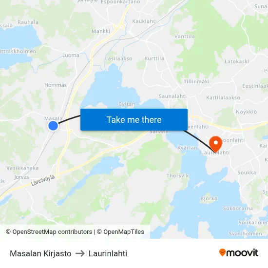 Masala Library to Laurinlahti map