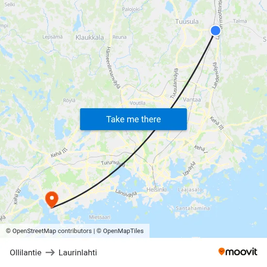 Ollilantie to Laurinlahti map