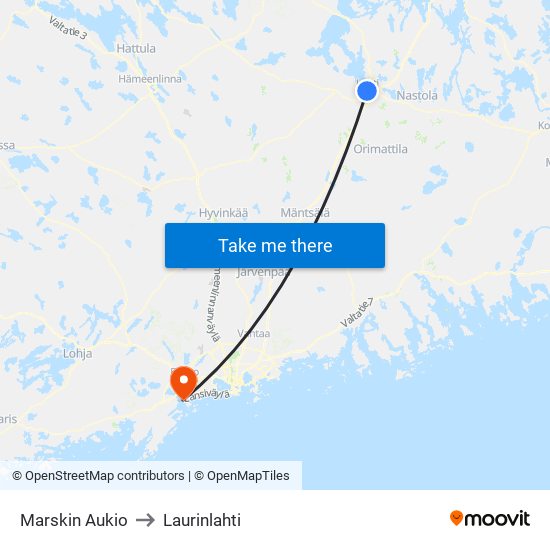 Marskin Aukio to Laurinlahti map