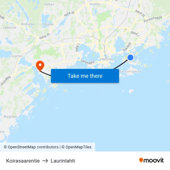 Koirasaari Road to Laurinlahti map