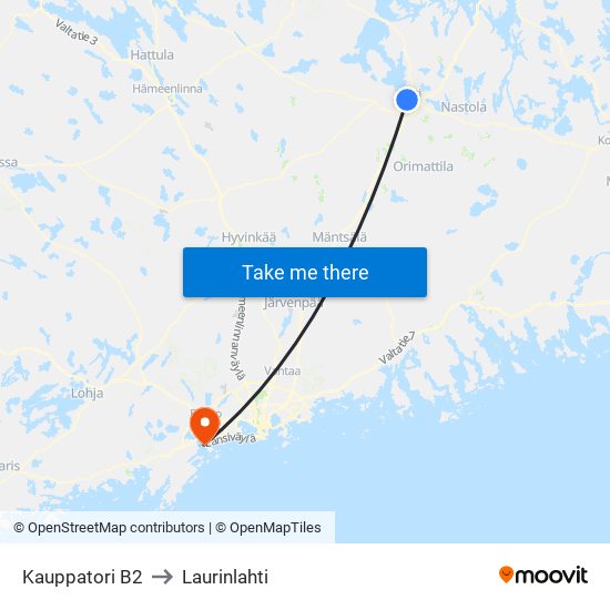 Kauppatori B2 to Laurinlahti map