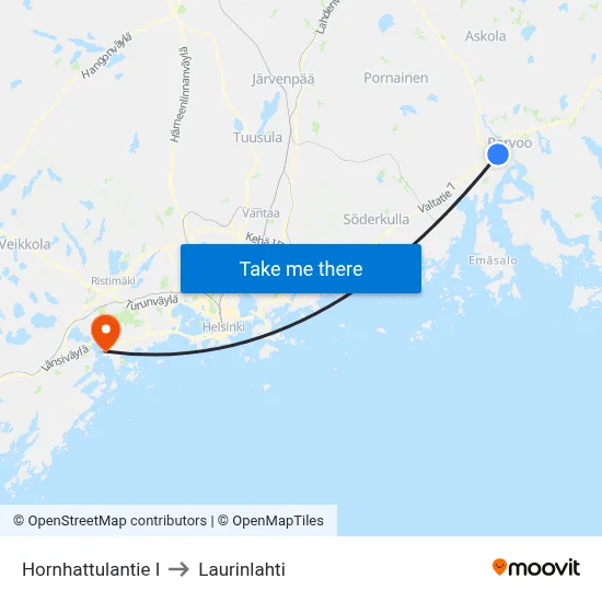 Hornhattula Road E to Laurinlahti map