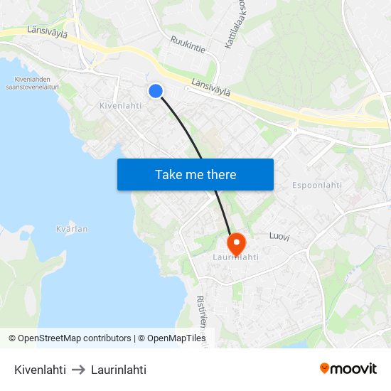 Kivenlahti to Laurinlahti map
