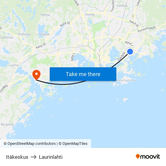 Itäkeskus to Laurinlahti map