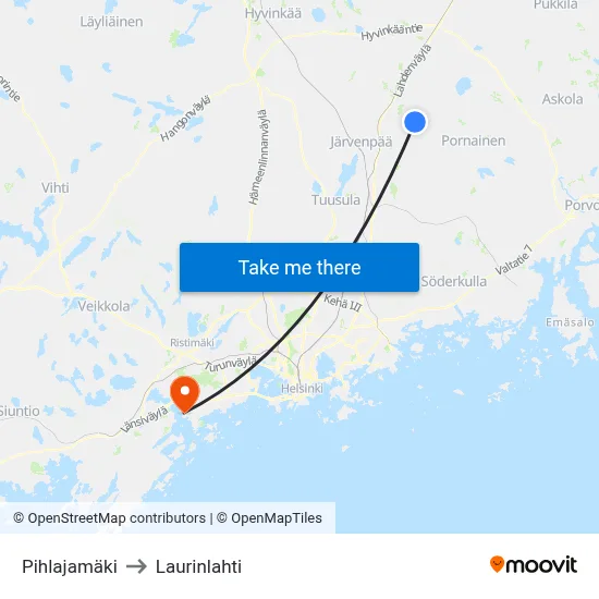 Pihlajamäki to Laurinlahti map