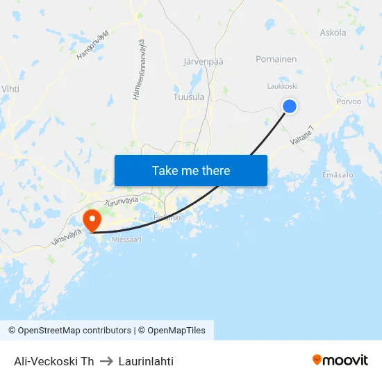 Ali-Veckoski Junction to Laurinlahti map