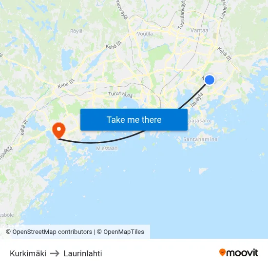 Kurkimäki to Laurinlahti map