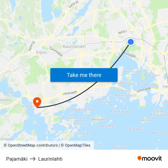Pajamaki to Laurinlahti map