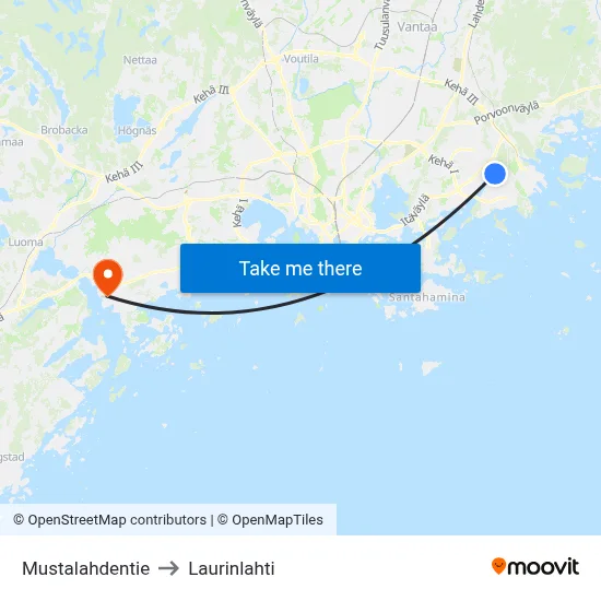 Mustalahdentie to Laurinlahti map
