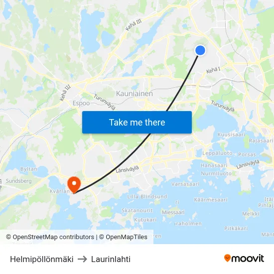 Helmipollonmaki to Laurinlahti map