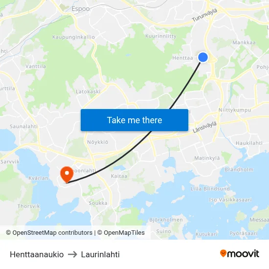 Henttaa Square to Laurinlahti map