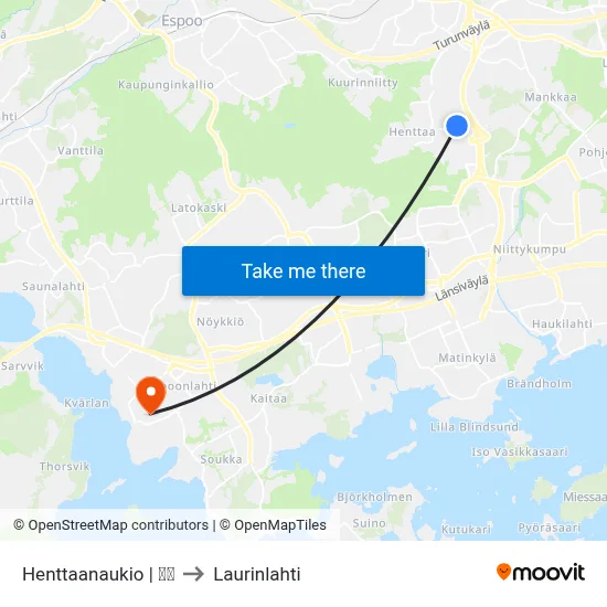 Henttaanaukio | 🏫🌳 to Laurinlahti map