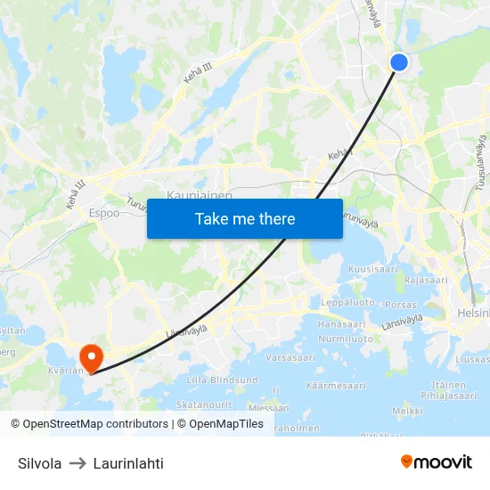 Silvola to Laurinlahti map