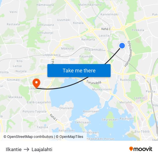 Ilkantie to Laajalahti map