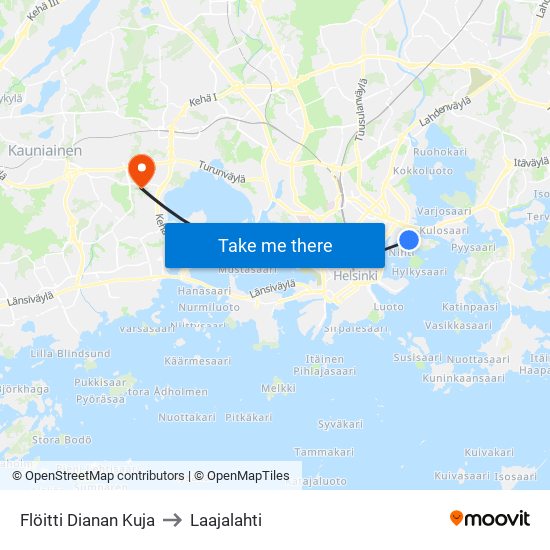 Flöitti Dianan Kuja to Laajalahti map