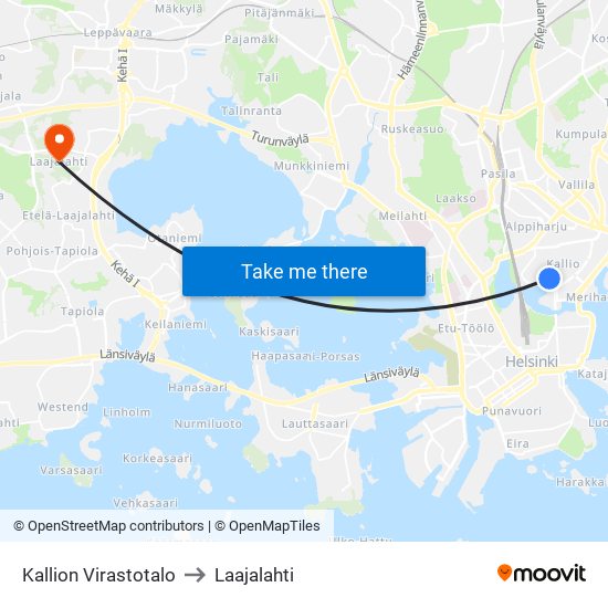 Kallion Virastotalo to Laajalahti map