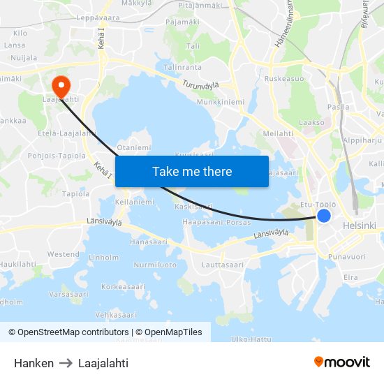 Hanken to Laajalahti map