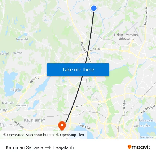 Katriina Hospital to Laajalahti map