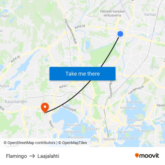 Flamingo to Laajalahti map