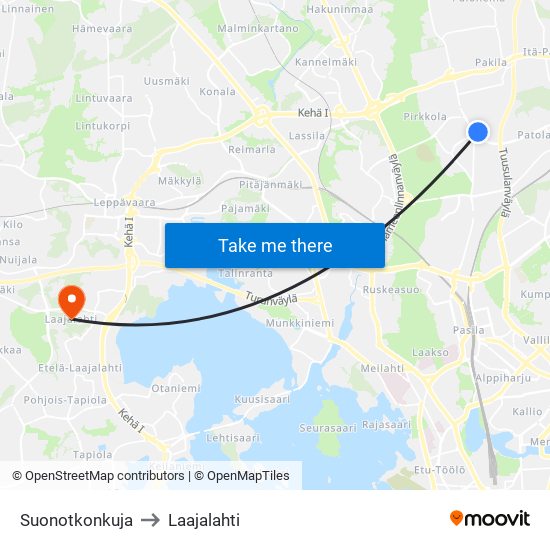 Suonotkonkuja to Laajalahti map