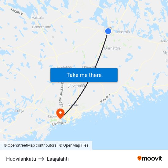 Huovilankatu to Laajalahti map