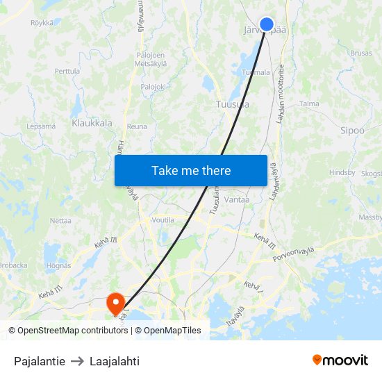 Pajalantie to Laajalahti map