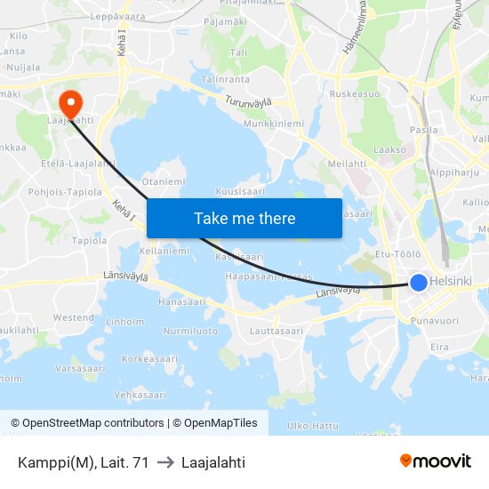 Kamppi(M), Lait. 71 to Laajalahti map