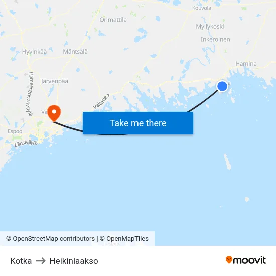 Kotka to Heikinlaakso map