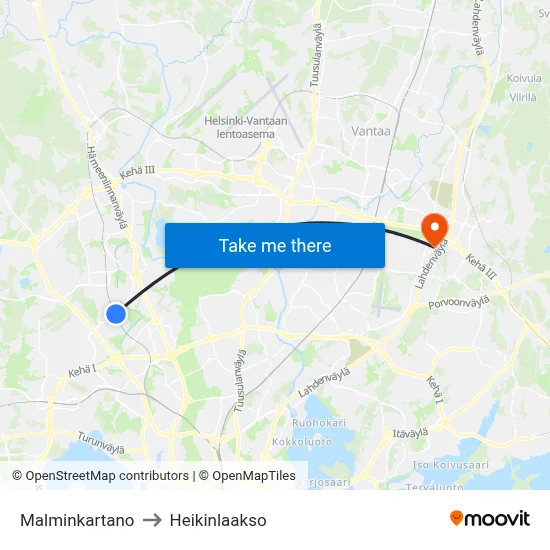 Malminkartano to Heikinlaakso map