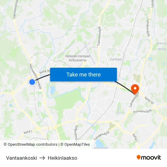 Vantaankoski to Heikinlaakso map