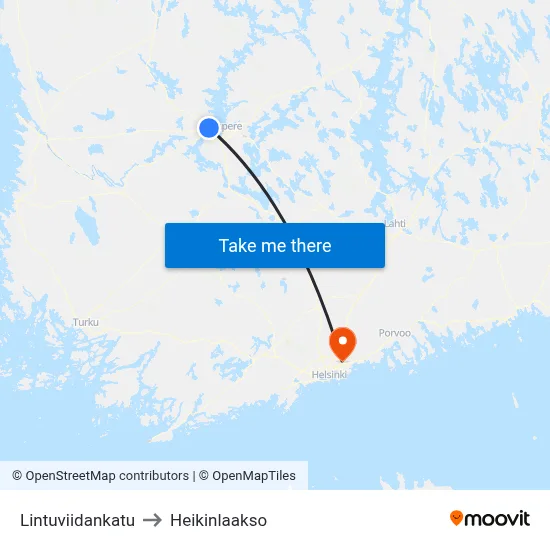 Lintuviidankatu to Heikinlaakso map