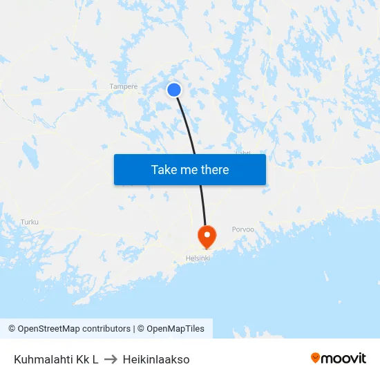 Kuhmalahti Church West to Heikinlaakso map