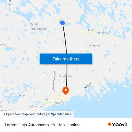 Lammi Bus Station to Heikinlaakso map