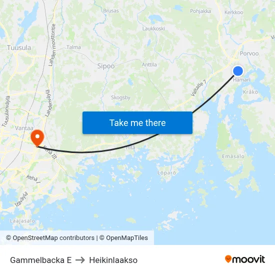 Gammelbacka East to Heikinlaakso map