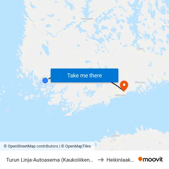 Turku Bus Station to Heikinlaakso map