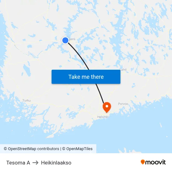 Tesoma A to Heikinlaakso map