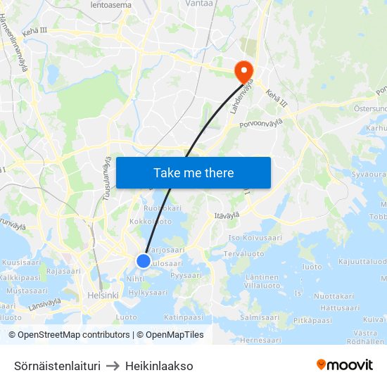 Sörnäistenlaituri to Heikinlaakso map