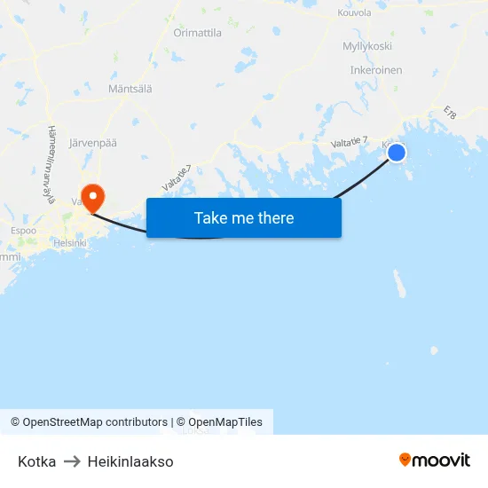Kotka to Heikinlaakso map