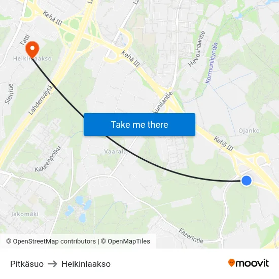 Pitkäsuo to Heikinlaakso map