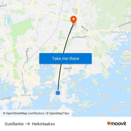 Gunillantie to Heikinlaakso map