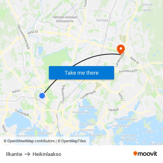Ilkantie to Heikinlaakso map