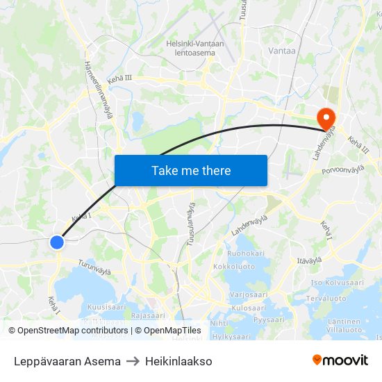 Leppävaaran Asema to Heikinlaakso map